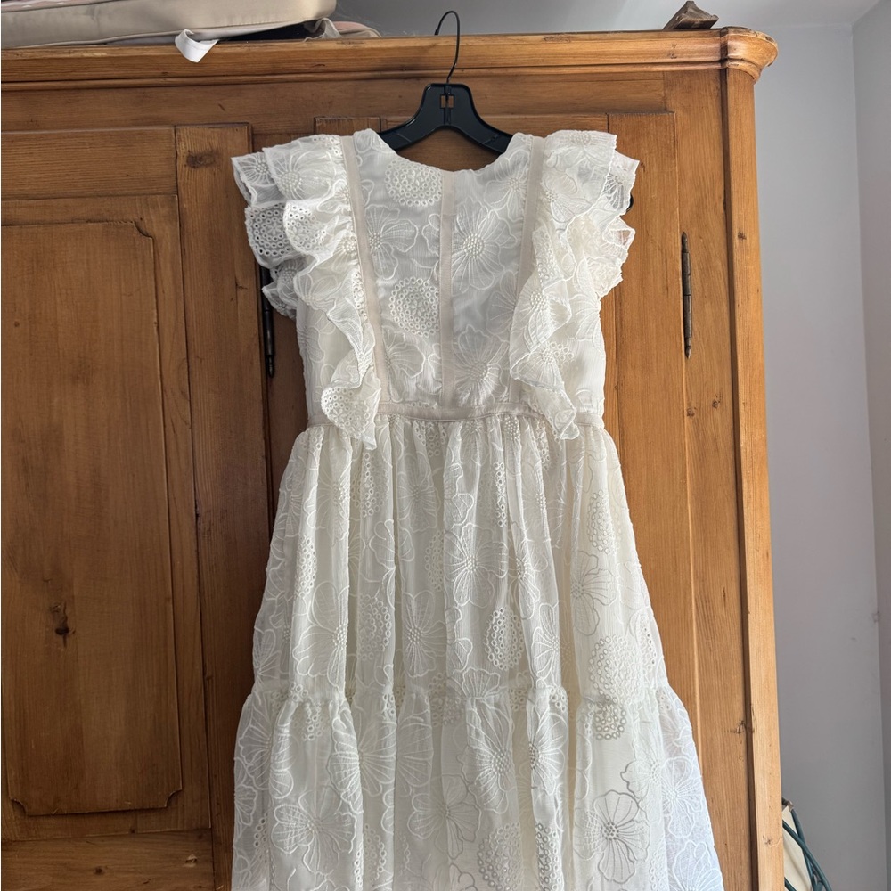 White Lace Ruffle Dress